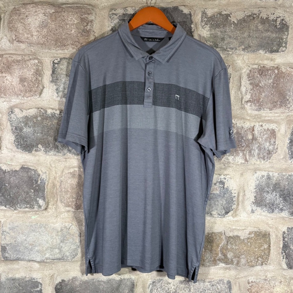 Travis Mathew Men's Gray Striped Short Sleeve Golf Polo Shirt XL Neutral‎